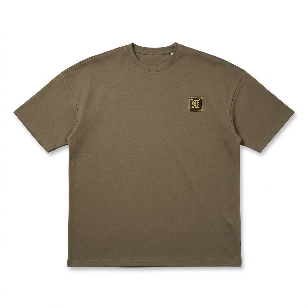 Brown t-shirt with a logo on a white background